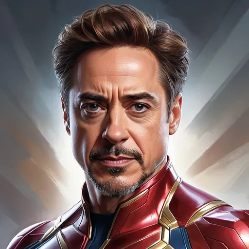 Prompt: Robert Downey Jr. as Captain Marvel Artgerm, computer art, stanley artgerm lau, a detailed painting