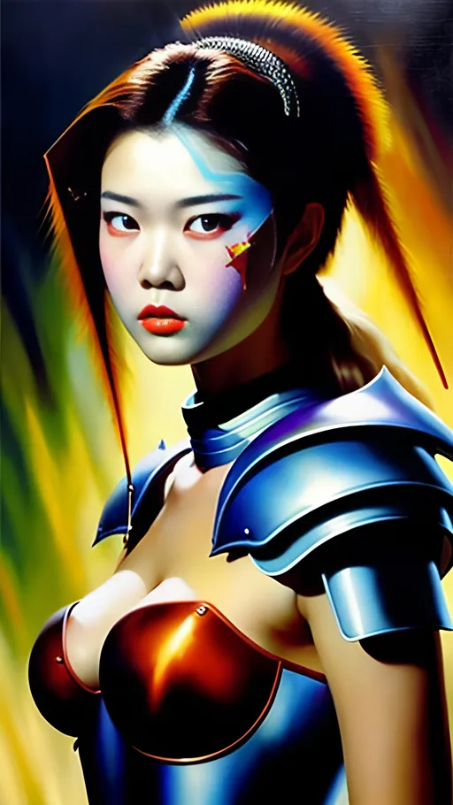 Prompt: airbrushed oil painting, (masterpiece:1.0), (best quality:1.0), fantasy, Dungeons and Dragons, character portrait, beautiful female armored warrior