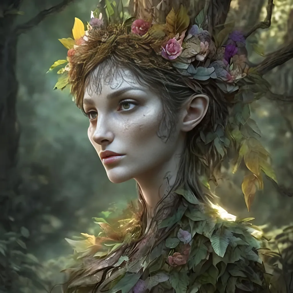 Prompt: matte oil painting, (masterpiece:1.0) (best quality:1.0), realistic face; highly detailed; beautiful; dryad; 