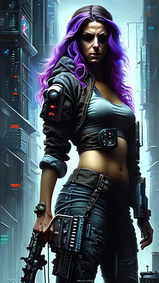 Prompt: airbrushed matte oil painting, masterpiece :1.4, best quality:1.0, cyberpunk, female, character portrait, in the style of Eric Belisle