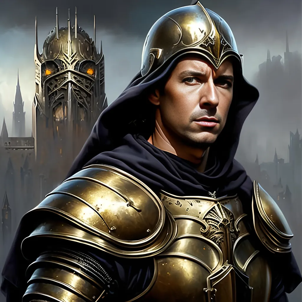 Prompt: airbrushed matte oil painting, masterpiece:1.4, best quality:1.0
realistic artistic face, medieval fantasy portrait, highly detailed; handsome paladin, stern look, gold plate armor, in the style of Eric Belisle