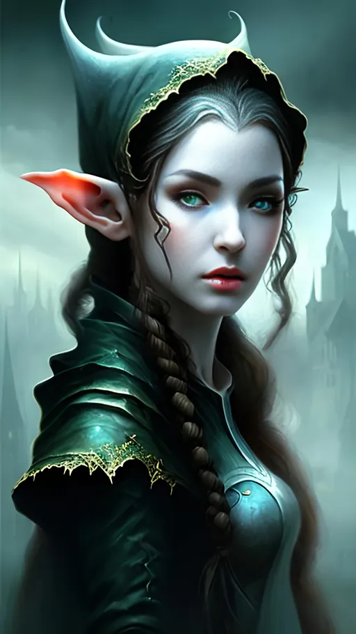 Prompt: matte oil painting, (masterpiece:1.4), (best quality:1.4), dark fantasy horror, ghostly, transparent, character portrait, female elf