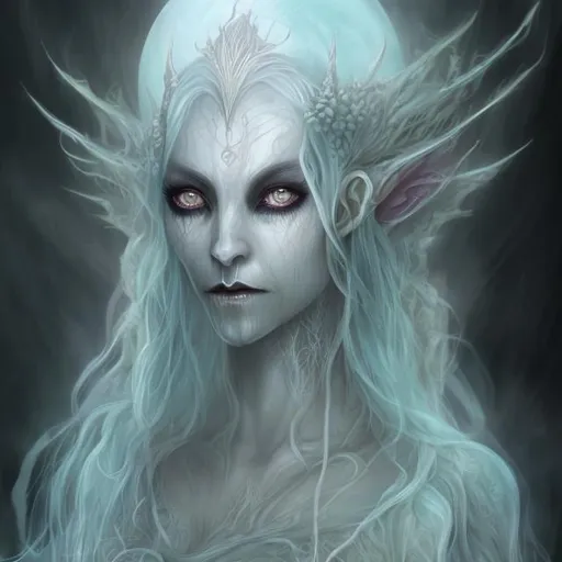 Prompt: fantasy horror portrait of a transparent female elven banshee ghost