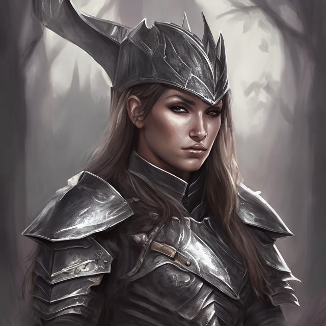 Prompt: realistic fantasy portrait of female blackguard in full plate armor