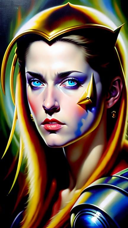 Prompt: airbrushed oil painting (masterpiece :1.4), best quality, fantasy, D&D, character portrait, in the style of Eric Belisle