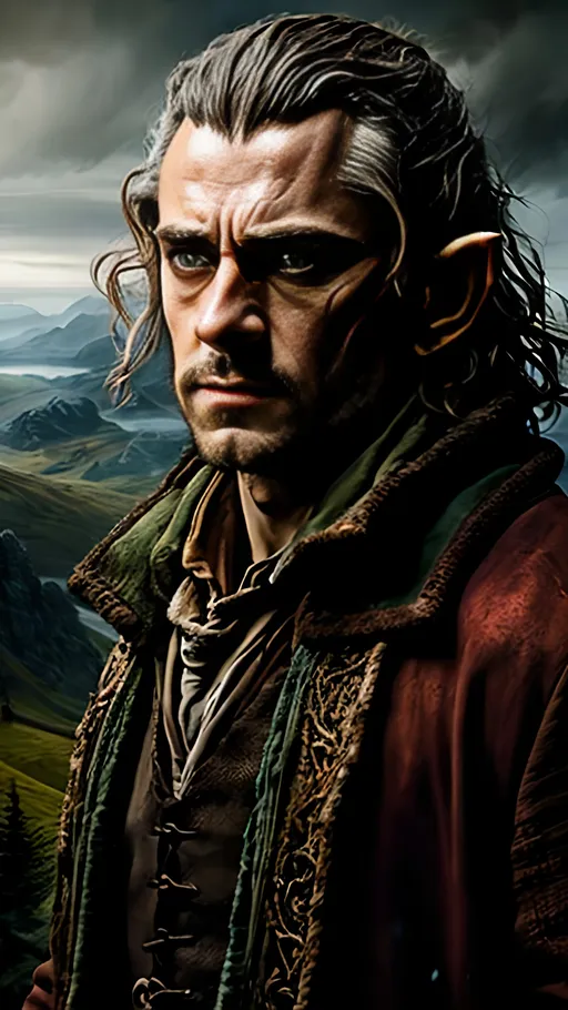 Prompt: matte oil painting (masterpiece:1.4) (best quality:1.0), muted colors, photorealistic, medieval dark fantasy, character portrait, highly detailed face, beautiful male hobbit musician, in the style of Anna Steinbauer