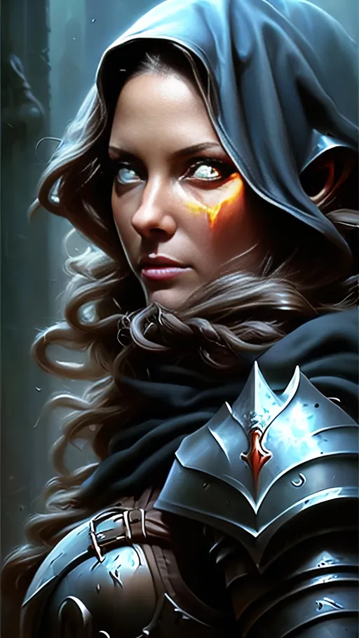 Prompt: airbrushed matte oil painting, masterpiece:1.4, best quality:1.0, photorealistic, real world, high definition, dark fantasy, character portrait, beautiful face, oathbreaker paladin, armor, glowing red eyes, in the style of eric belisle