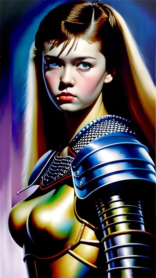 Prompt: airbrushed oil painting, (masterpiece:1.0), (best quality:1.0), fantasy, Dungeons and Dragons, character portrait, female armored warrior, chainmail