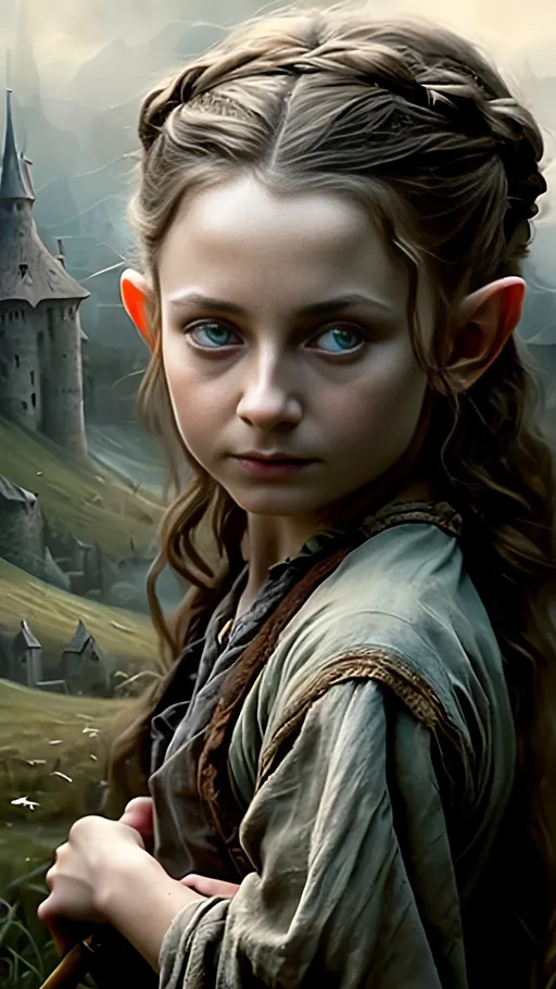 Prompt: matte oil painting (masterpiece:1.4) (best quality:1.0), muted colors, photorealistic, medieval dark fantasy, character portrait, highly detailed face, beautiful young female hobbit musician, in the style of Anna Steinbauer