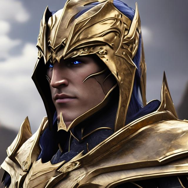 Prompt: realistic face; fantasy; highly detailed; handsome; paladin; stern look; gold plate armor