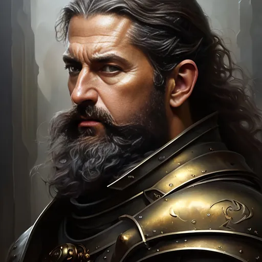 Prompt: airbrushed matte oil painting, masterpiece:1.4, best quality:1.0
realistic artistic face, medieval fantasy portrait, highly detailed; handsome, paladin, stern look, gold plate armor, in the style of Eric Belisle