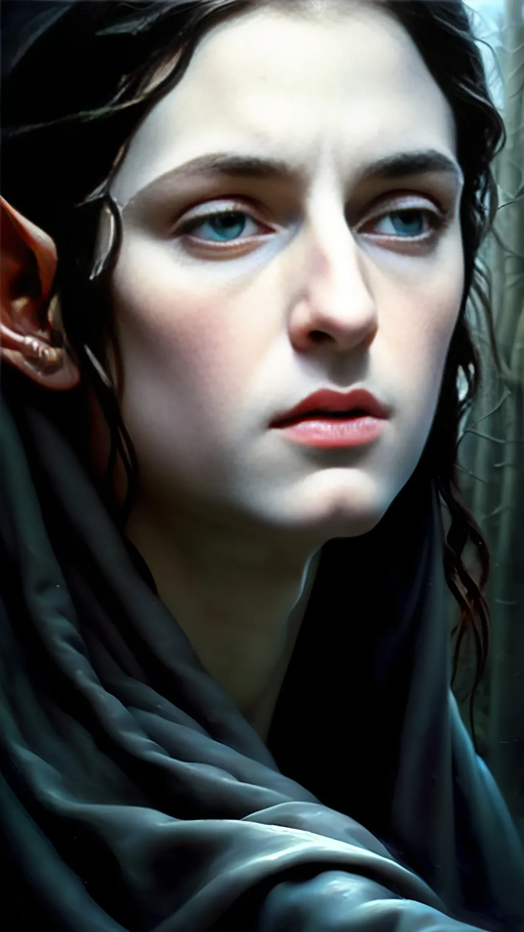 Prompt: matte oil painting (masterpiece:1.0), (best quality:1.0), dark medieval fantasy, character portrait, soft features, pale, male, elf