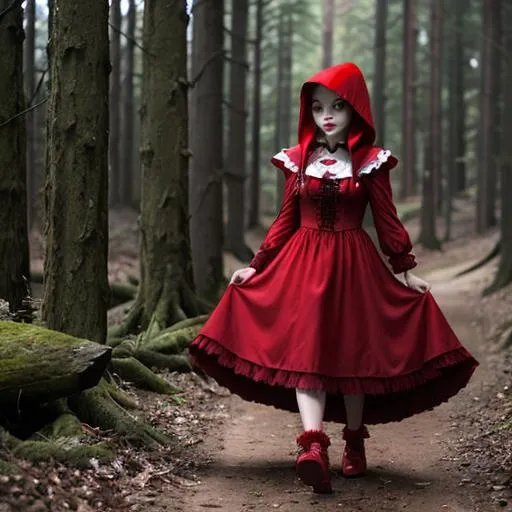 Prompt: Lil red riding hood loves the big bad wolf in the forest