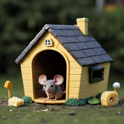 Prompt: A mouse an the cheese house he lives in 