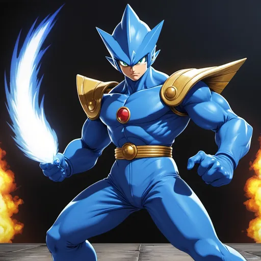 Prompt: gen six path, depicted in his classic  blue
jumpsuit, ready to unleash a 10 gate

