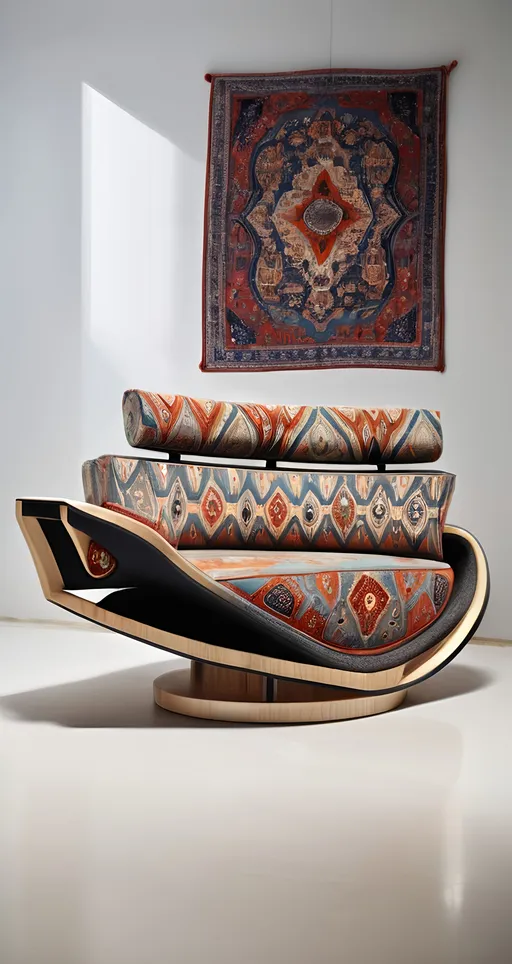 Prompt: A modern sofa inspired by carpet furniture of kermn city of iran