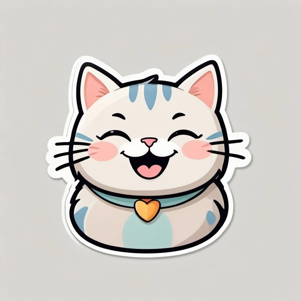 Prompt: Die-cut sticker, Cute
cat with large smile, character sticker, white background, illustration minimalism, vector, pastel colors