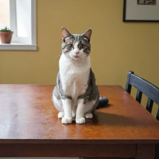 Prompt: cat sitting on a table