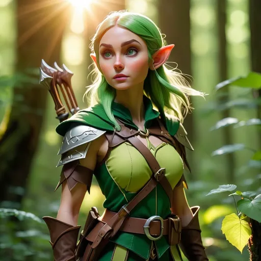 Prompt: Elf ranger in a mystical forest around sunlight