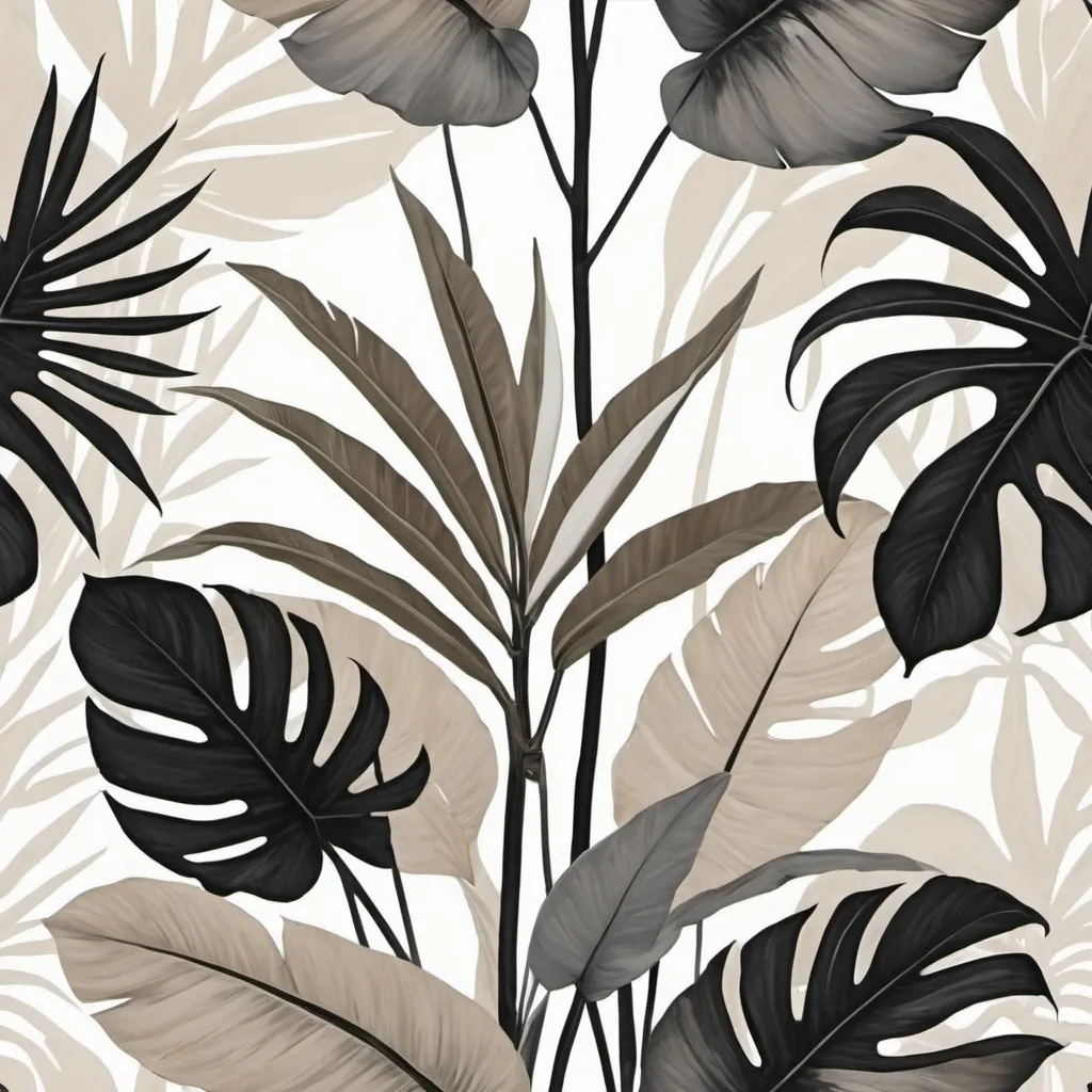 Prompt:  beige, white, black, grey painting tropical plant
