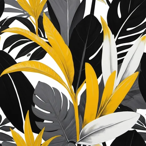 Prompt: dark yellow white, black, grey painting tropical plant
