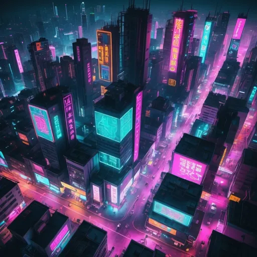 Prompt: cyber punk city neon from above
