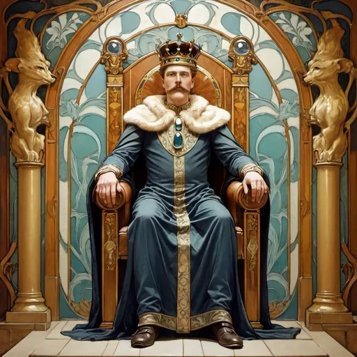 Prompt: an art nouveau image of a king on a throne
