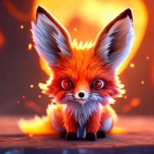 Prompt: mini fox that has a demon inside that destroys universes
