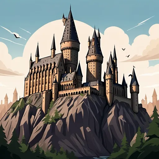 Prompt: hogwarts castle cartoon type