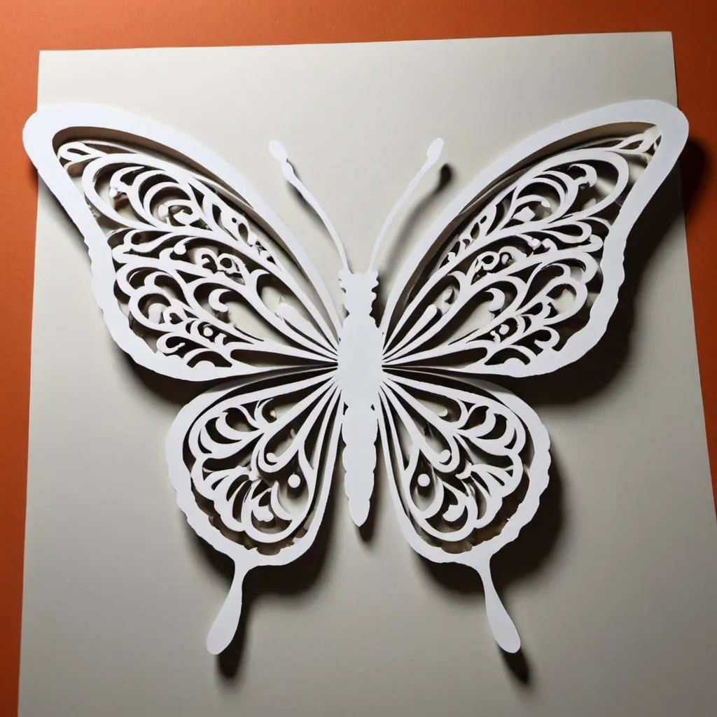 Prompt: buterfly cutting art on paper