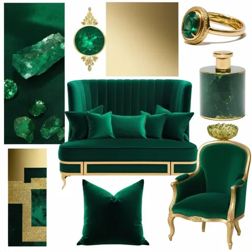 Prompt: emerald and gold, luxury aesthetic, mood board