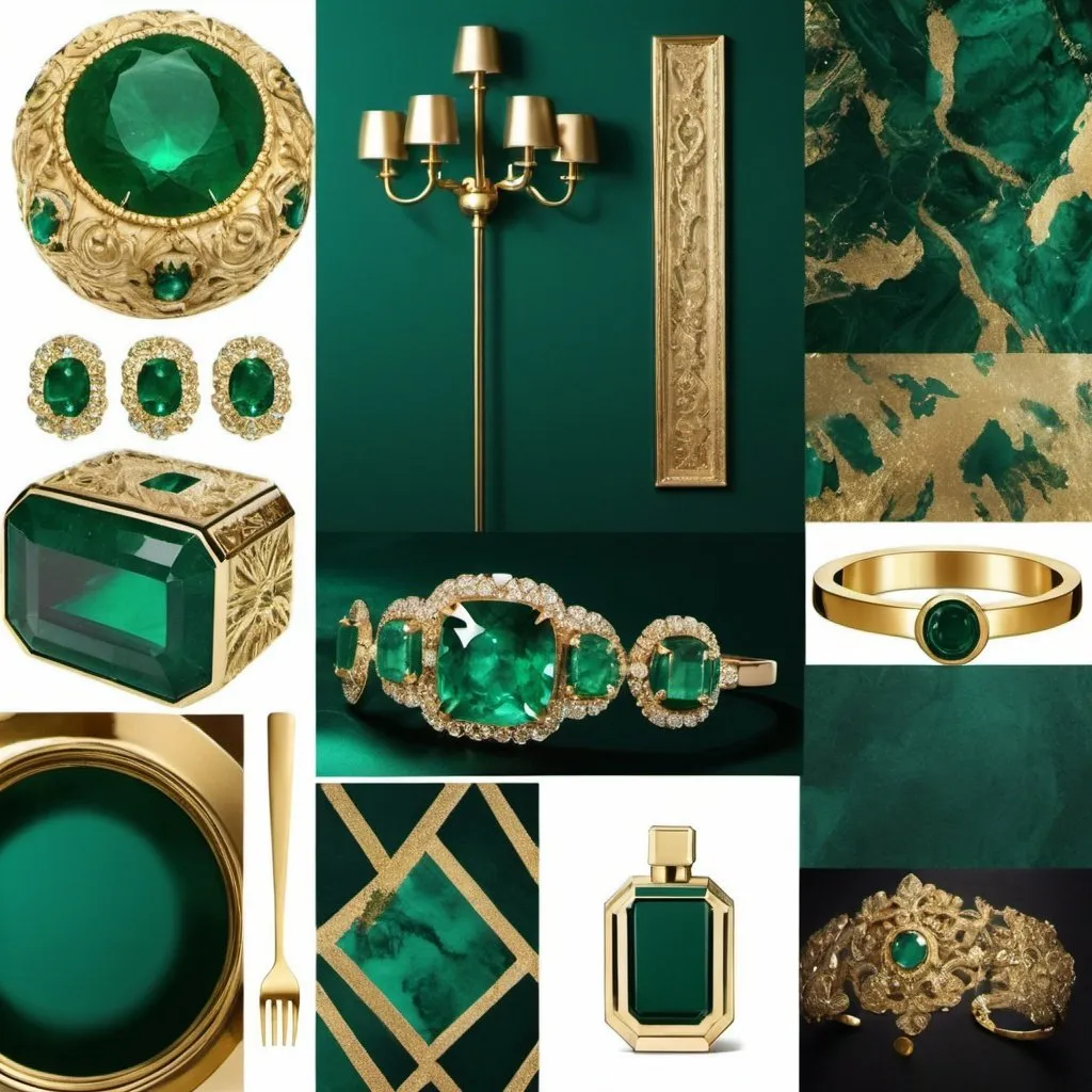 Prompt: emerald and gold, luxury aesthetic, mood board