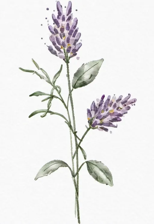 Prompt: A highly detailed, vibrant illustration of a lavender plant in full bloom, with tall, slender stems and clusters of purple flowers. The plant should have grayish-green leaves and be depicted against a plain white background. The design should be clean, simple, and visually striking, making it ideal for printing on t-shirts. Focus on the delicate texture of the flowers and the subtle shading of the leaves, ensuring it is easy to reproduce on fabric