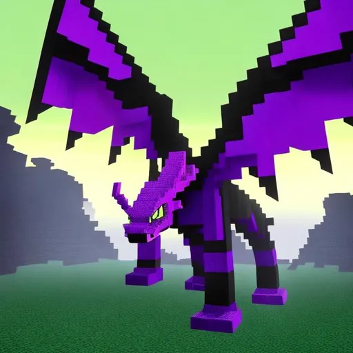 Prompt: The Ender Dragon From Minecraft ( Purple and Black) 