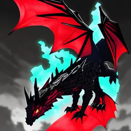 Prompt: The Ender Dragon ( Red and Black) 