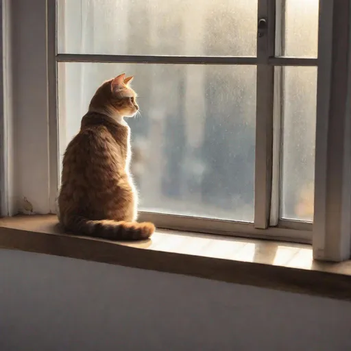 Prompt: The cat sitting on the windowsill.
