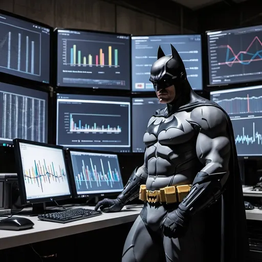 Prompt: Batman in front of a big computer with graphs