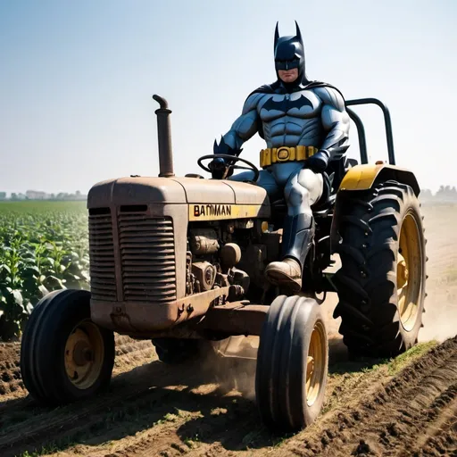 Prompt: Batman driving a tractor 