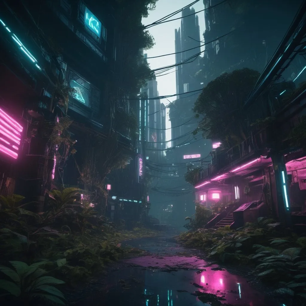 Prompt: A cyberpunk florest cinematic lighting,