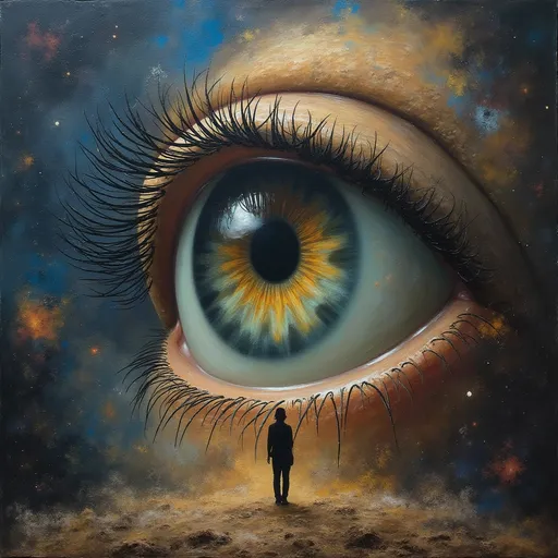Prompt: Imagine looking into the universe and seeing an eye looking at you in banksy style 