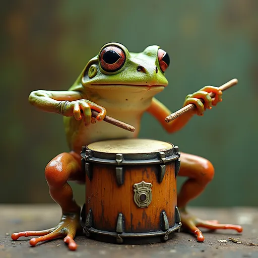 Prompt: Imagine a frog  playing drums