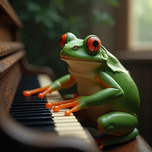 Prompt: Imagine a frog  playing piano 