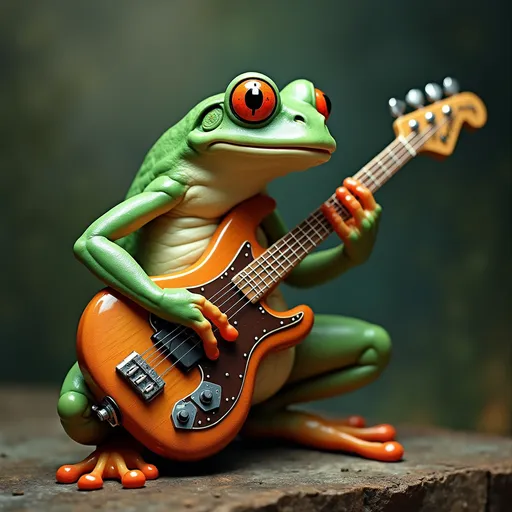 Prompt: Imagine a frog  playing bass
