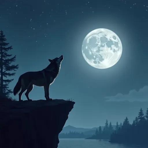 Prompt: Imagine a lone wolf on a cliff howling at a bright moon