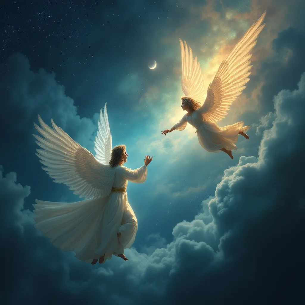 Prompt: Imagine two spirits flying through the universe 