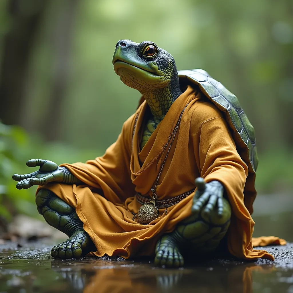 Prompt: Imagine a ascended guru turtle  meditating 