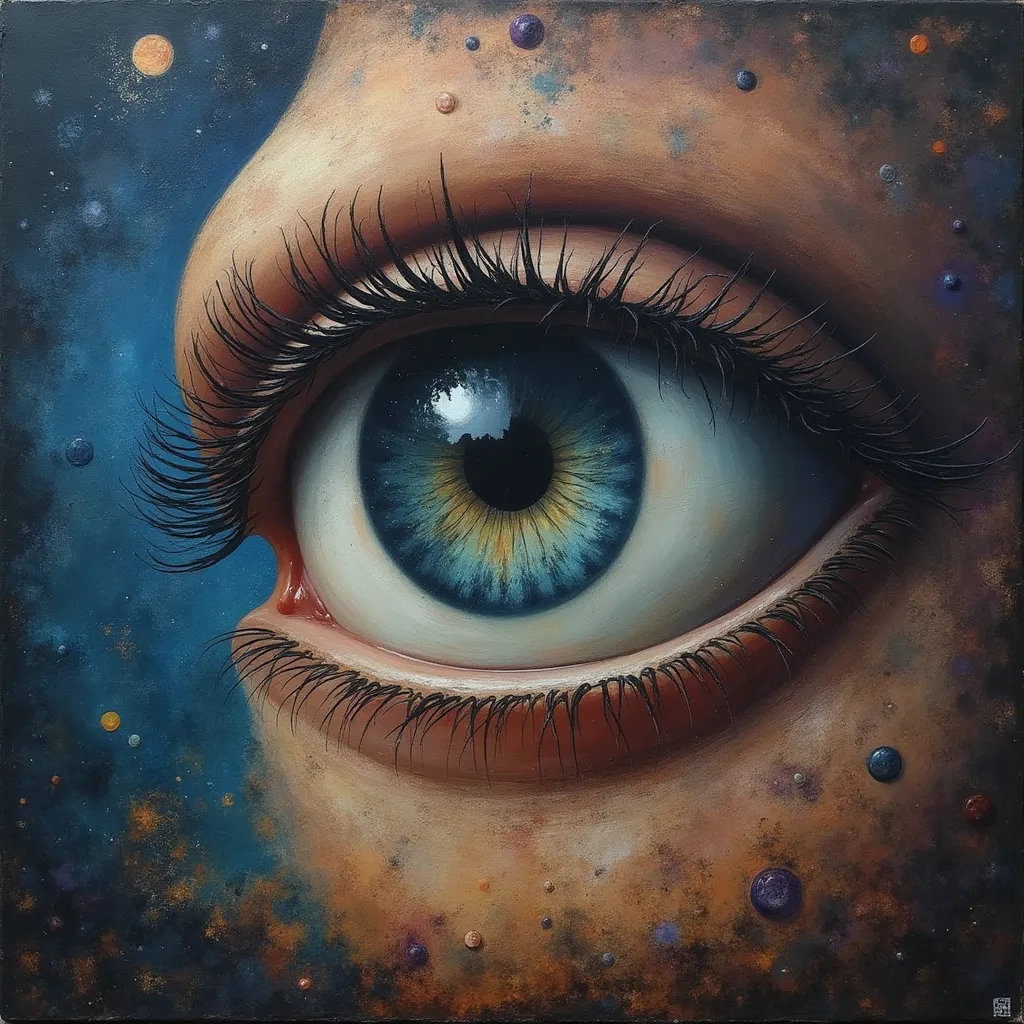 Prompt: Imagine looking into the universe and seeing an eye looking at you in banksy style 