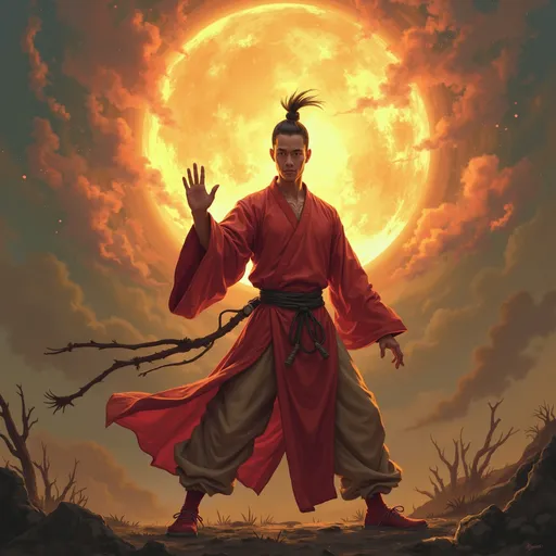 Prompt: Imagine a kung master bravely fighting off bad vibes 