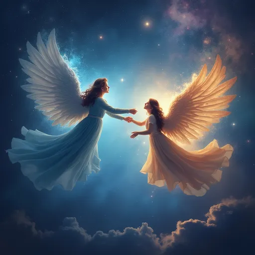 Prompt: Imagine two spirits flying through the universe 