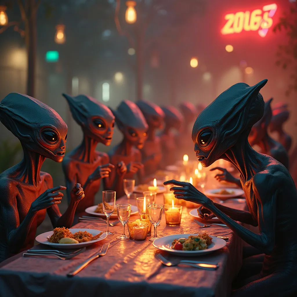 Prompt: Imagine a vivid alien dinner party 